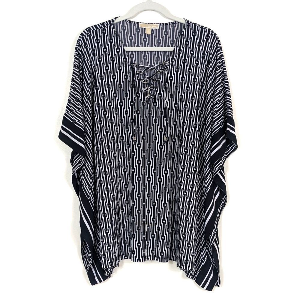 Michael Kors Black and White Kimono Tunic Top Women's Large